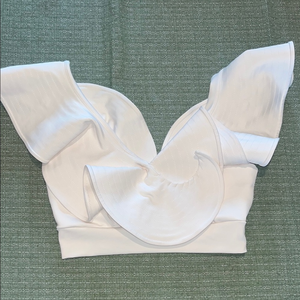 ONA by Yoon Chung Convertible Ruffle Crop Top White Ruffle Sleeve Top Sz S EUC